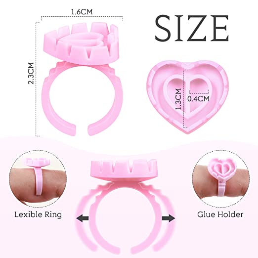 100 pink heart glue rings